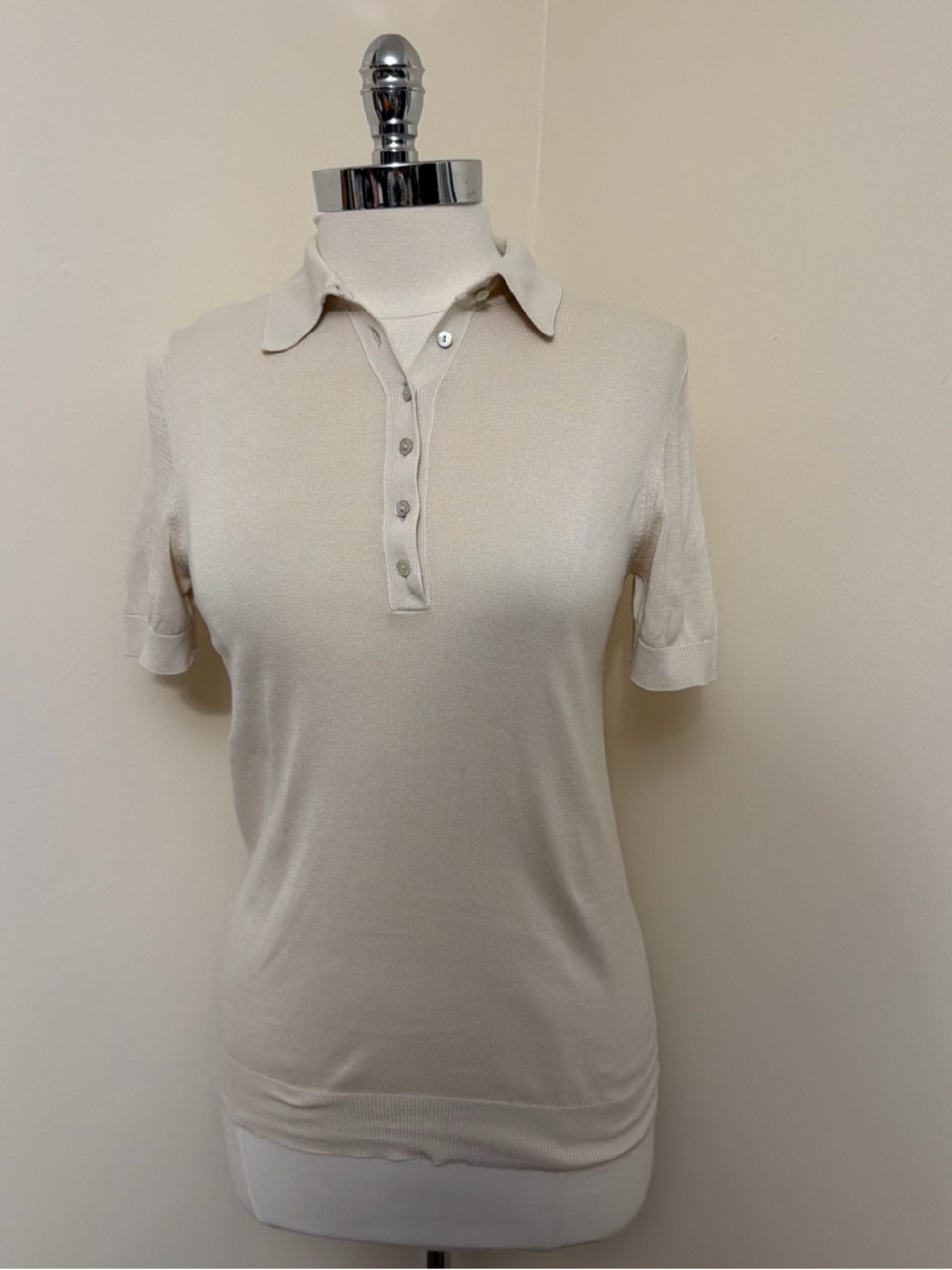 Stefanel Off White Fine Cotton Knit Polo S-M